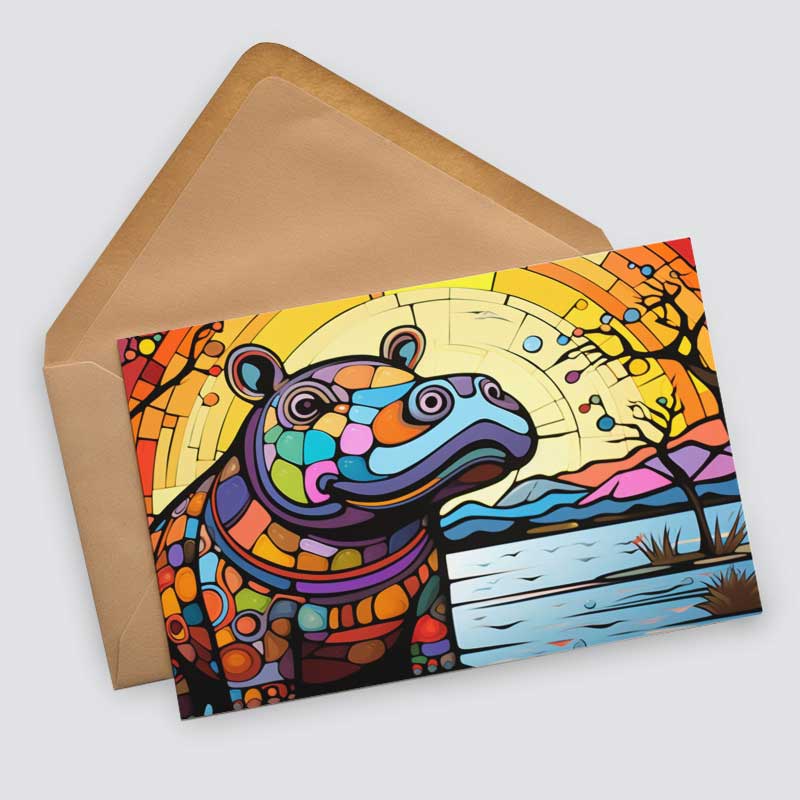 Farbenfrohes Afrika Postkarten A6 Set (10 Cards) Löwen Elefanten Nilpferd Landschaft Wildnis Steppe Wüste I Kunstvolle Afrika Kunst Karten