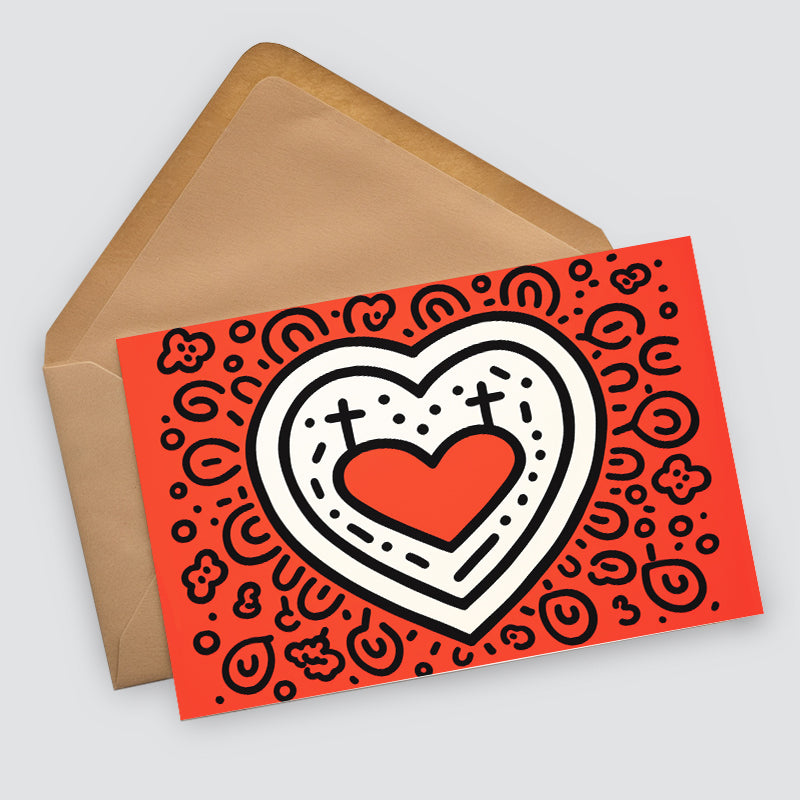 Valentinskarten Liebe Postkarten A6 Set (10 Cards) Keith Haring Style I Karten für Liebesbotschaften