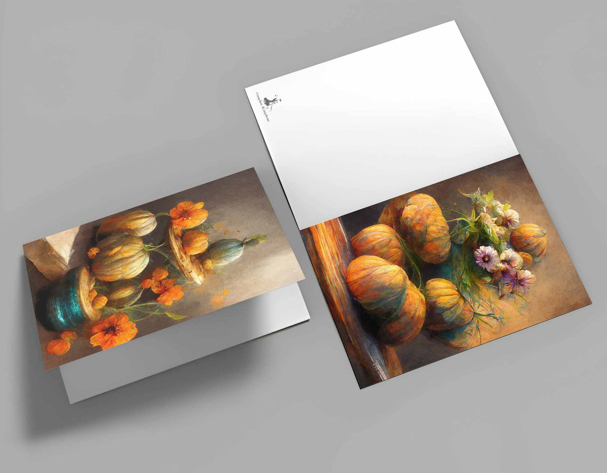Postkarten A6 Set (10 Cards) Vintage Herbstblumen Kürbisse I digital Painting I Neutrale Grußkarten mit herbstlichen Aquarellmalerei