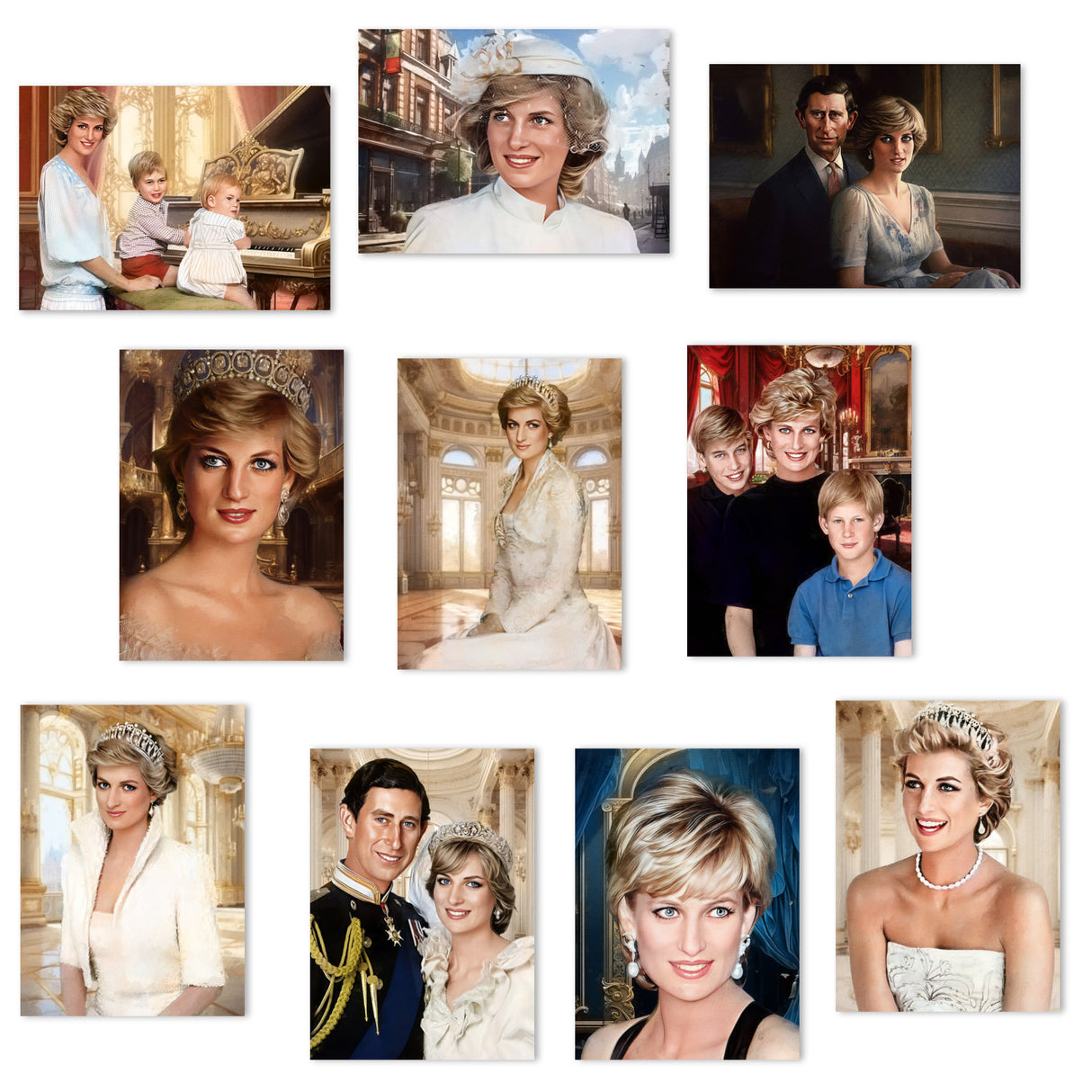 Prinzessin Diana Postkarten A6 Set (10 Cards) Gedenkkarten I Painting I Royal Family I Diana Spencer und Charles Princess of the Hearts