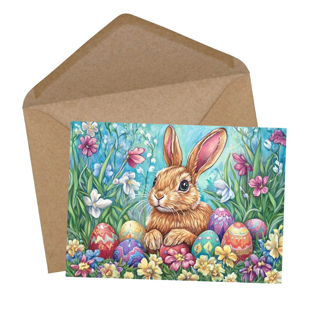 Oster Grußkarten Set (12 Karten) | Osterhasen und Blumen im Aquarell Look | Geschenk | Wanddekoration | Postkarten, Klappkarten Ostermotive