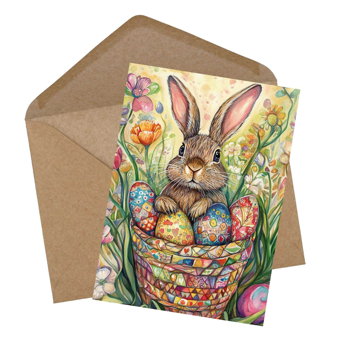 Oster Grußkarten Set (12 Karten) | Osterhasen und Blumen im Aquarell Look | Geschenk | Wanddekoration | Postkarten, Klappkarten Ostermotive