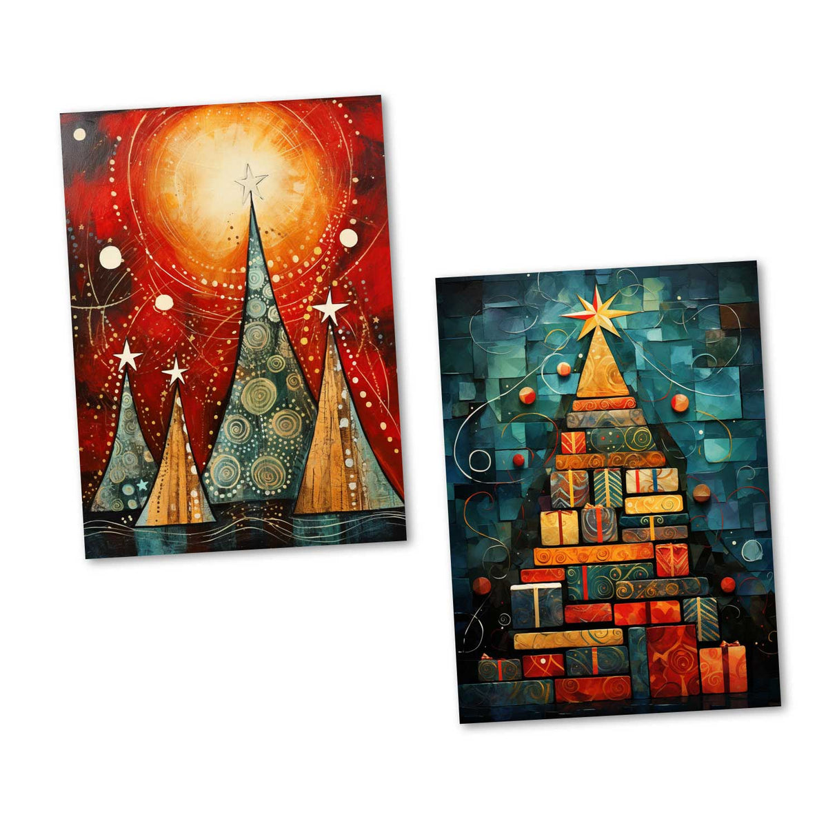 Weihnachten Grußkarten Set V2 (10 Karten) | Kunstvolle Weihnachts Karten | Geschenk | Karte mit Grußbotschaft | Postkarte oder Klappkarte