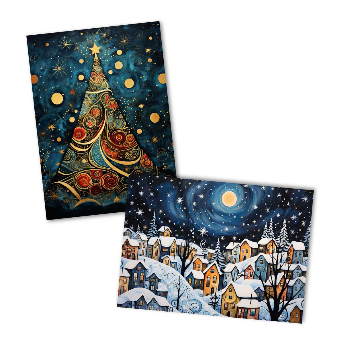 Weihnachten Grußkarten Set V2 (10 Karten) | Kunstvolle Weihnachts Karten | Geschenk | Karte mit Grußbotschaft | Postkarte oder Klappkarte