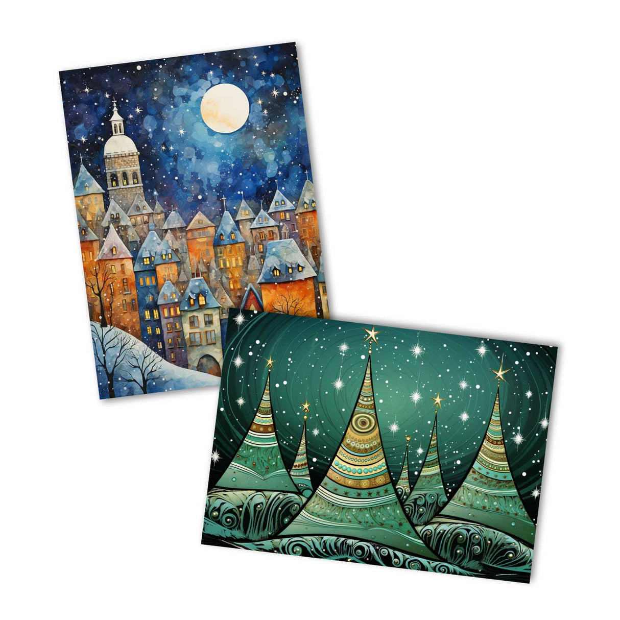 Weihnachten Grußkarten Set V2 (10 Karten) | Kunstvolle Weihnachts Karten | Geschenk | Karte mit Grußbotschaft | Postkarte oder Klappkarte