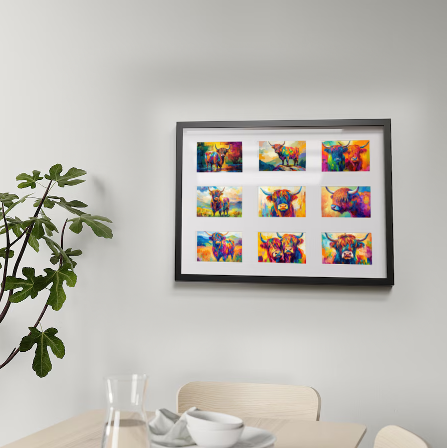 Hochland Kühe Postkarten A6 Set (12 Cards) I Grußkarten und Geburtstagskarten I Farbenfrohe Highland Cattle Cows Coo