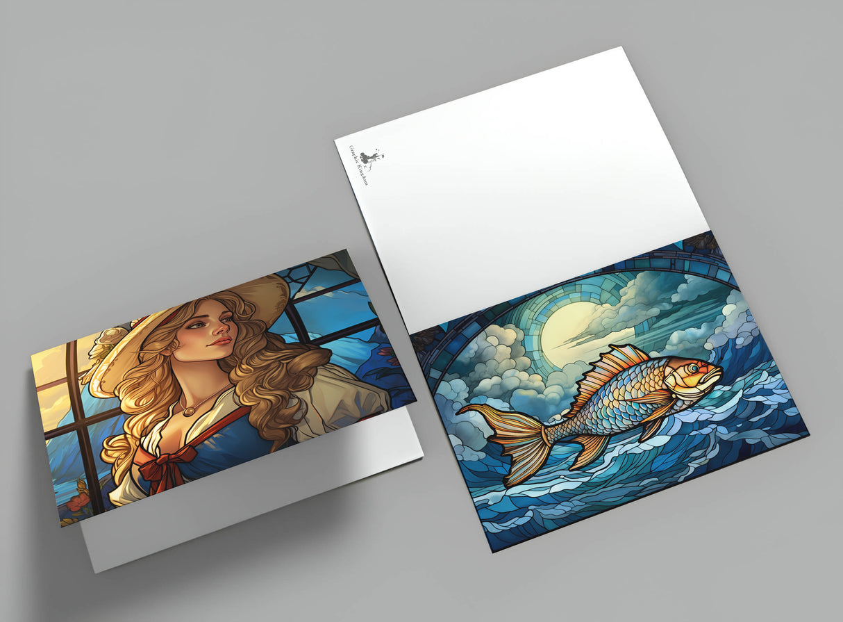 Der Fischer und seine Frau Karten Set A6 (15 Cards) klassisches Illustriertes Märchen I Steinglass Fenster Brüder Grimm I kunstvolles Set