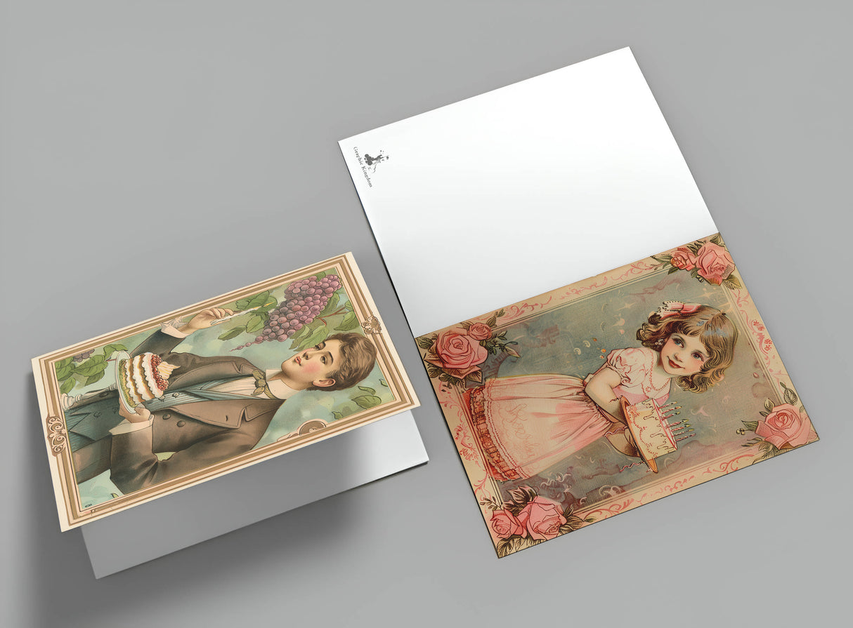 Retro Geburtstagskarten im Jugendstil der 1920 - Grußkarten Set (10 Karten) | Vintage Retro Style 20s | Postkarte oder Klappkarte | Druck