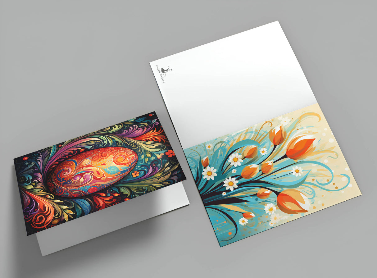 Oster Grußkarten Set V2 (10 Karten) | Kunstvolle Oster Karten | Geschenk | Karte mit Grußbotschaft | Postkarte oder Klappkarte