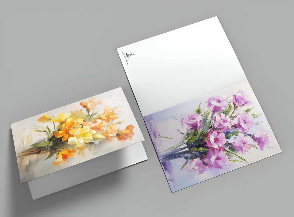 Blumen Postkarten A6 Set (10 Cards) Blumensträuße Ölgemalt Reprint I digital Painting I Neutrale Grusskarten mit Blumenstrauss