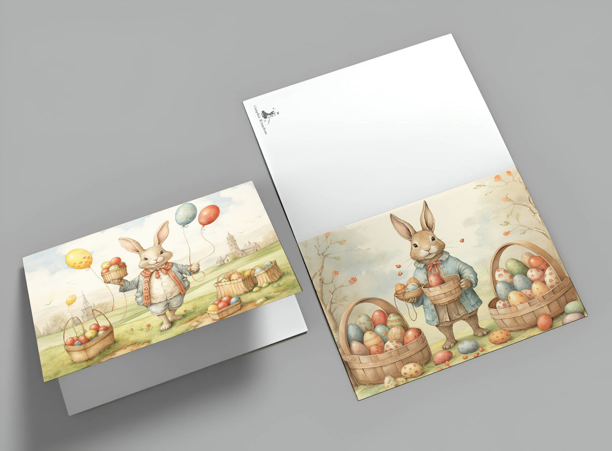 Ostern Kinder und Osterhasen Karten Set (10 Karten) | Märchenhafte Ostern | Geschenk | kinderbuch Zeichnungen Osterhase Ostereier