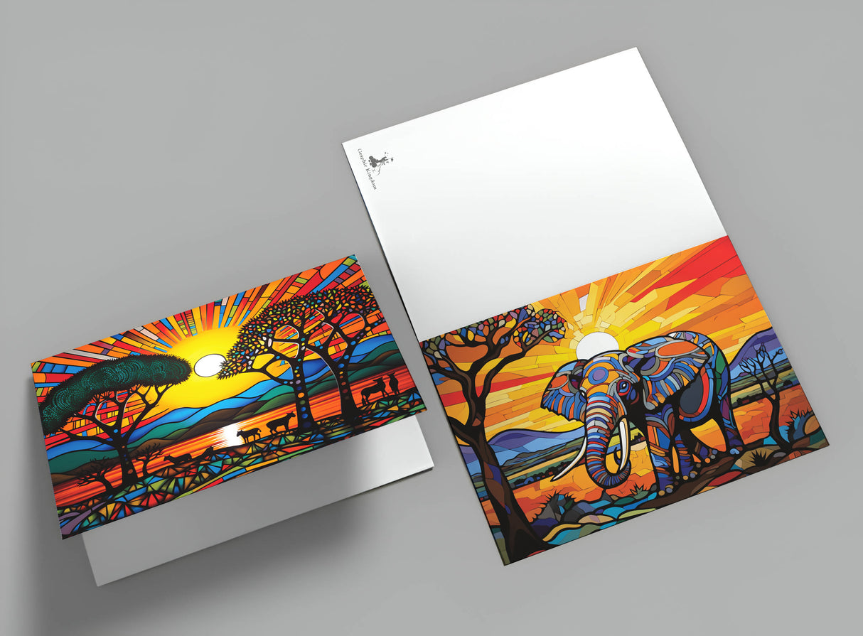 Farbenfrohes Afrika Postkarten A6 Set (10 Cards) Löwen Elefanten Nilpferd Landschaft Wildnis Steppe Wüste I Kunstvolle Afrika Kunst Karten