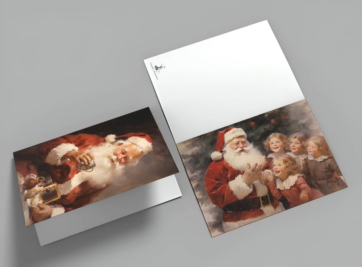 Santa Clause V2- Weihnachtskarten (10 Karten) | Vintage Weihnachten | Geschenk | Aquarellzeichnung Nikolaus I Postkarte Klappkarte