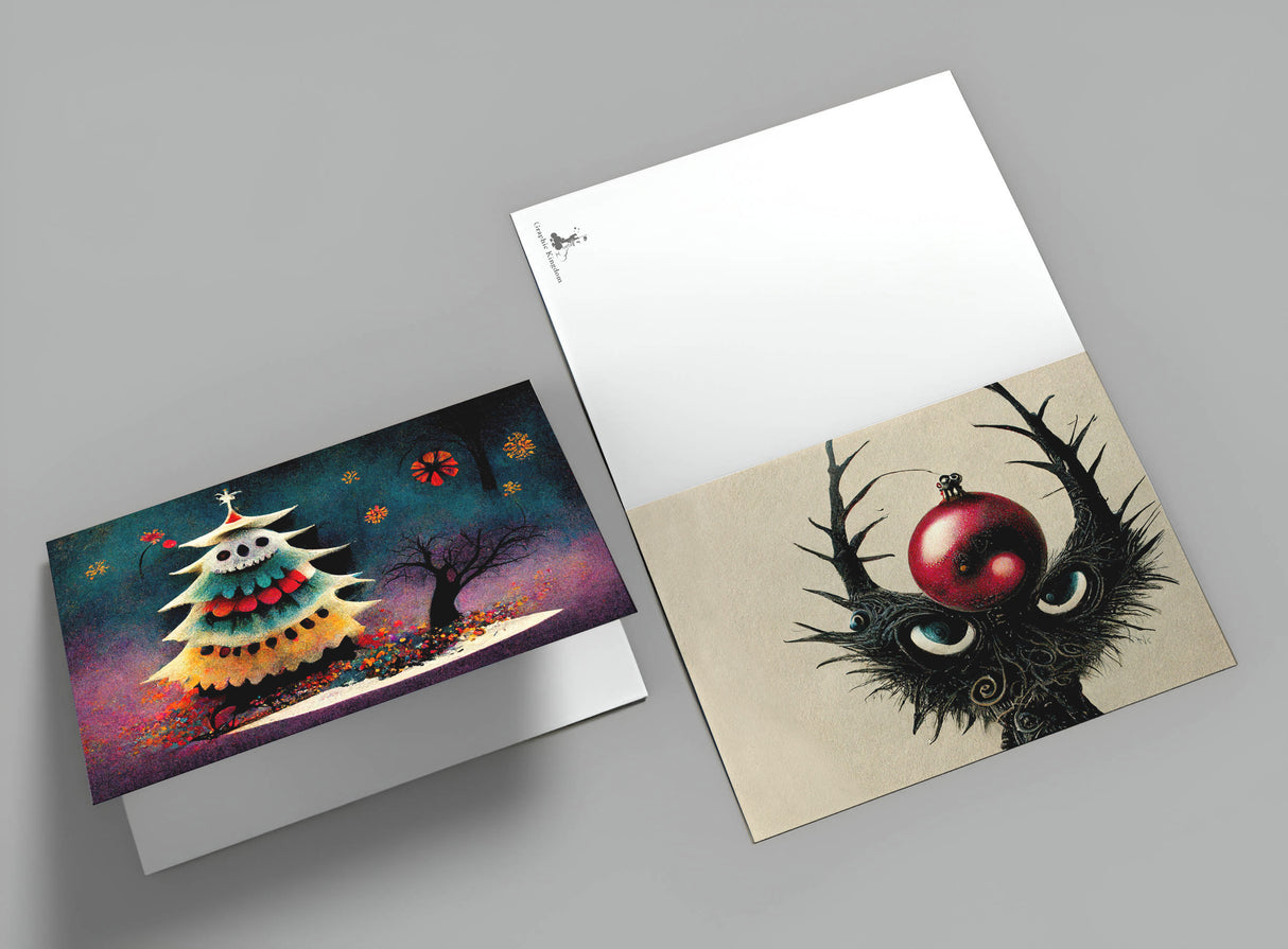 Schaurig schöne Weihnachten Grußkarten Set (10 Karten) | Kunstvolle grusselige Weihnachtskarten | Karte mit Grußbotschaft | Tim Burton Style