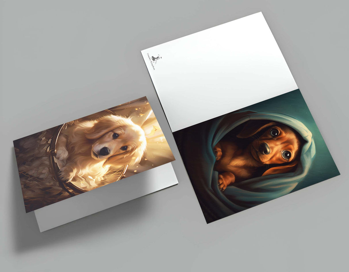 Hundewelpen Grußkarten Set (15 Karten) | Süße kunstvolle Karten mit Welpen verschiedener Rassen | Digital Painting - Oil - Einzel Set