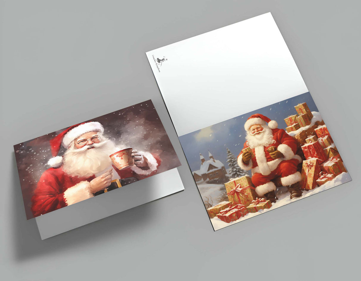 Santa Claus - Weihnachtsmann Grußkarten Set (10 Karten) | Kunstvolle Weihnachtskarten | Geschenk | Karte mit Grußbotschaft | Nikolaus I Als Klappkarten oder Postkarten
