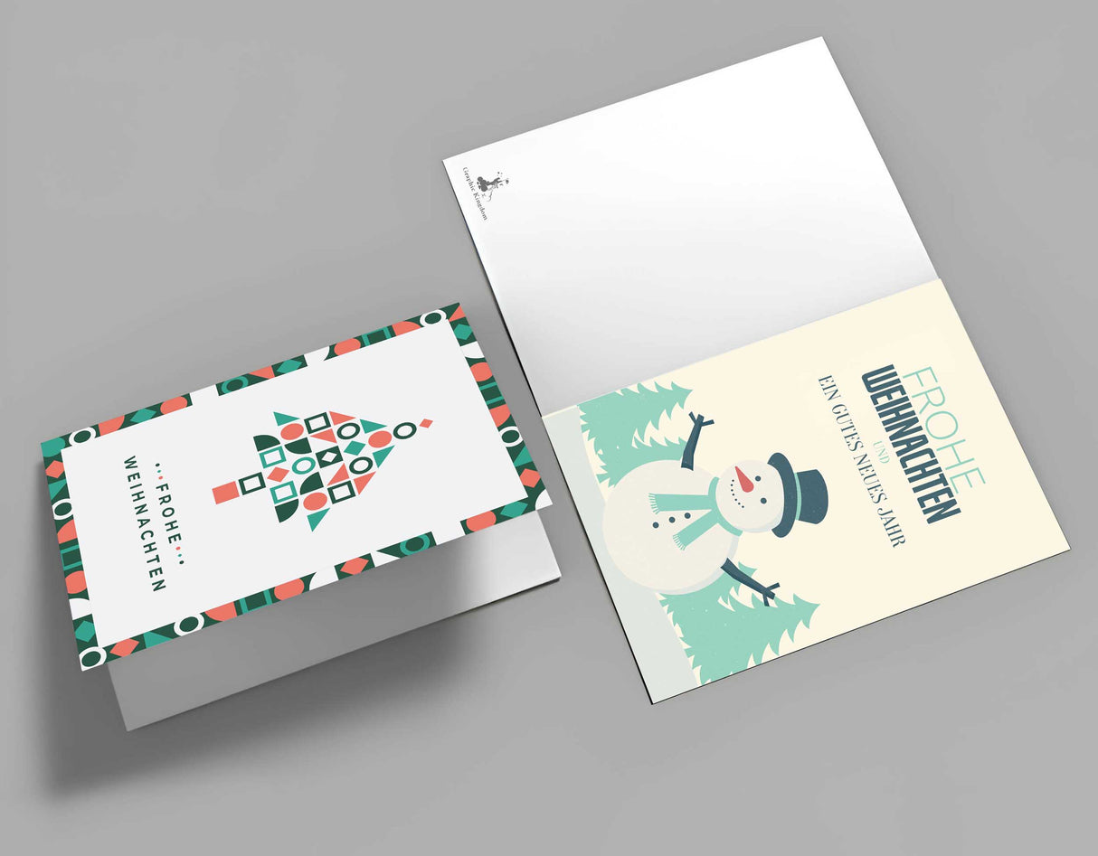 Klassische Weihnachts-, Grußkarten Set (10 Karten) | Grafische Weihnachtskarten | Geschenk | Grußbotschaft | Postkarte | minimalistisch Weihnachtsfest