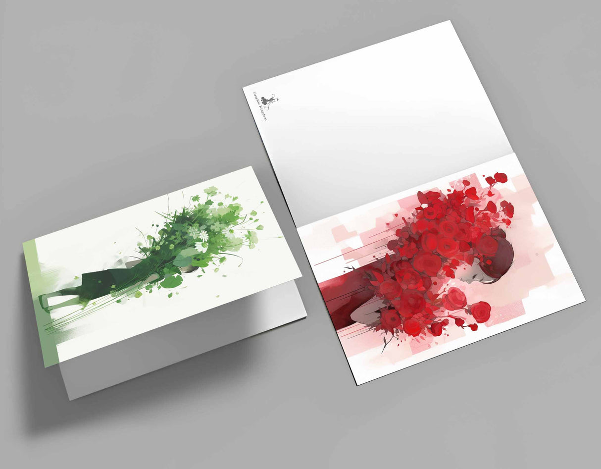 Kunstvolle Blumengrüße Geburtstagskarten - Grußkarten Set (10 Karten) | Aquarell Look | Postkarte oder Klappkarte | Design Aquarell