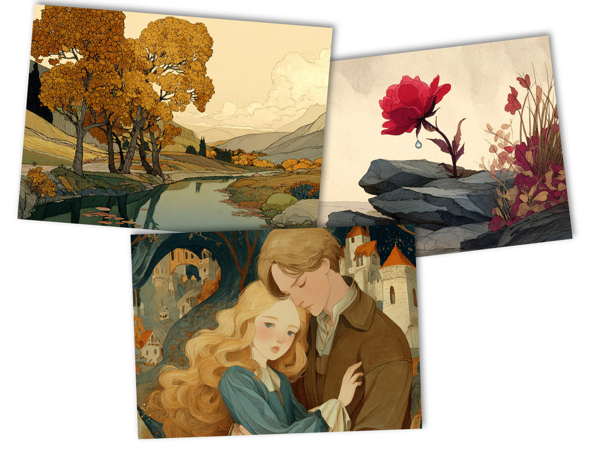 Jorinde und Joringel Set A6 (8 Cards) Illustriertes Märchen I Gebrüdern Grimm als kunstvolles Set