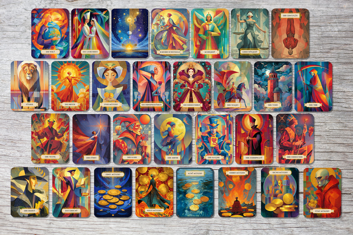 Modern Tarot 78 Karten – Künstlerisches Tarot Set Deutsch Englisch – Farbenfrohe Tarotkarten – Spirituell & einzigartig