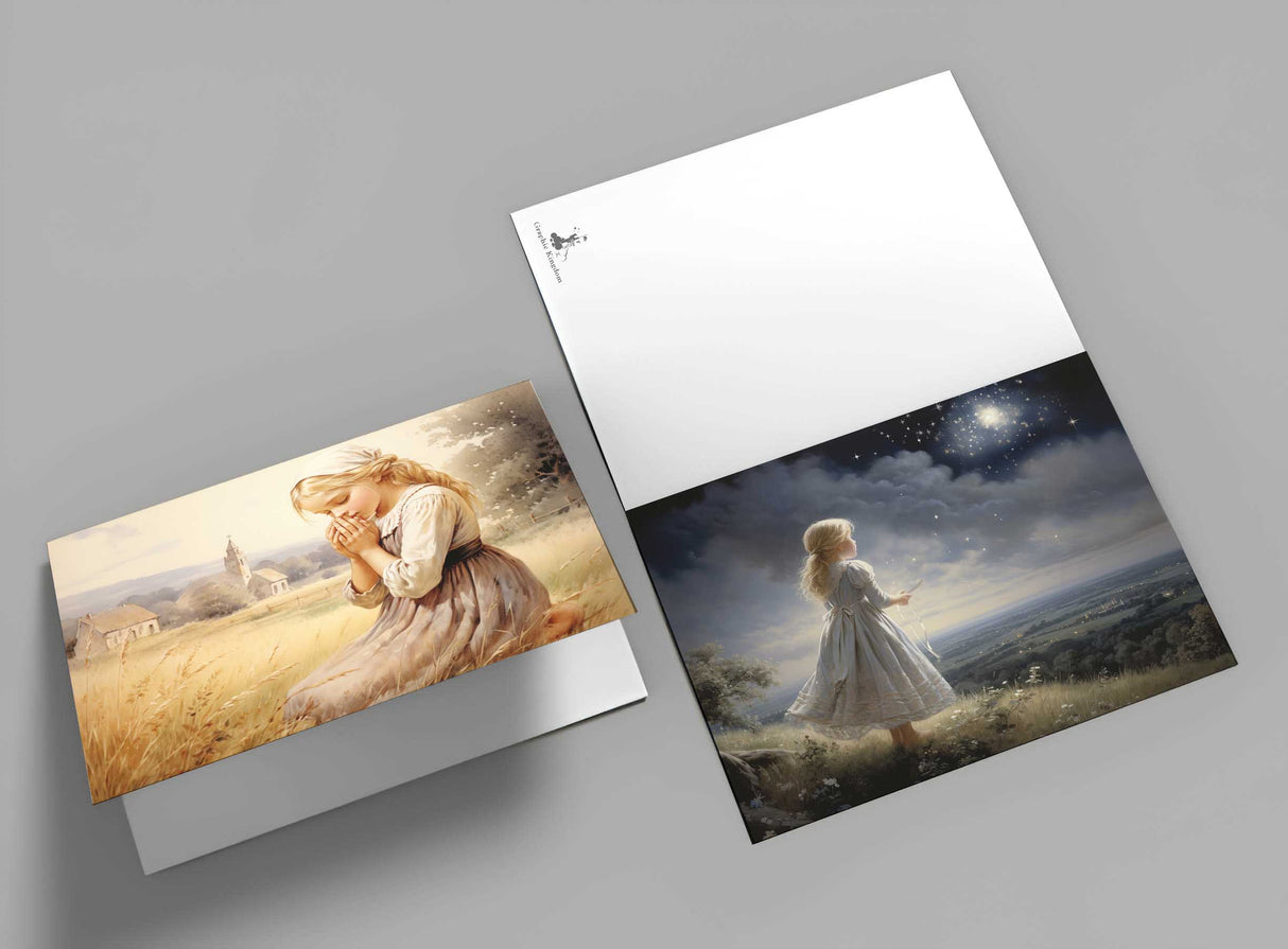 Sterntaler Karten Set A6 (15 Cards) Illustrierte Märchen im Biedermeier Stil I von den Brüdern Gimm im Original als kunstvolles Set