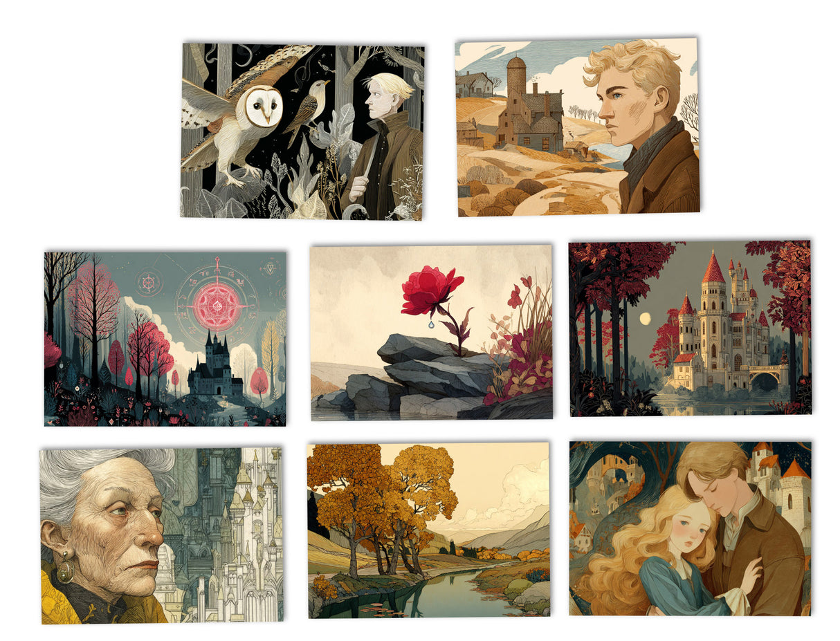 Jorinde und Joringel Set A6 (8 Cards) Illustriertes Märchen I Gebrüdern Grimm  als kunstvolles Set