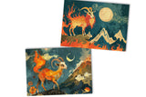 Jahr der Ziege 2027 Postkarten A6 Set (10 Cards) Ziege des Feuers Jahr chinesische Sternzeichen asiatische Kultur  I Kunstvolle Karten