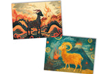 Jahr der Ziege 2027 Postkarten A6 Set (10 Cards) Ziege des Feuers Jahr chinesische Sternzeichen asiatische Kultur  I Kunstvolle Karten