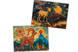 Jahr der Ziege 2027 Postkarten A6 Set (10 Cards) Ziege des Feuers Jahr chinesische Sternzeichen asiatische Kultur  I Kunstvolle Karten