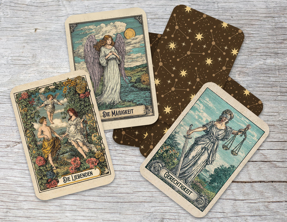 Vintage Tarotkarten Set (78 Karten) | Tarot Deck mit 78 Tarot Karten in drei größen | deutsch und englisch erhältlich | Rider Waite Stil