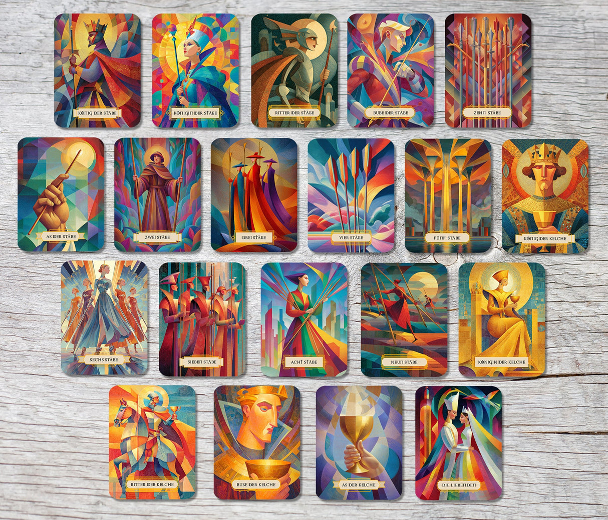 Modern Tarot 78 Karten – Künstlerisches Tarot Set Deutsch Englisch – Farbenfrohe Tarotkarten – Spirituell & einzigartig
