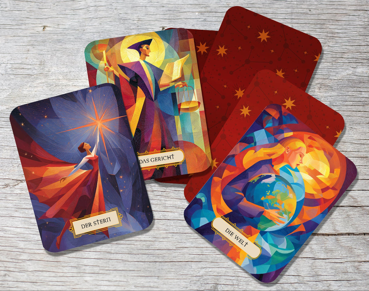 Modern Tarot 78 Karten – Künstlerisches Tarot Set Deutsch Englisch – Farbenfrohe Tarotkarten – Spirituell & einzigartig