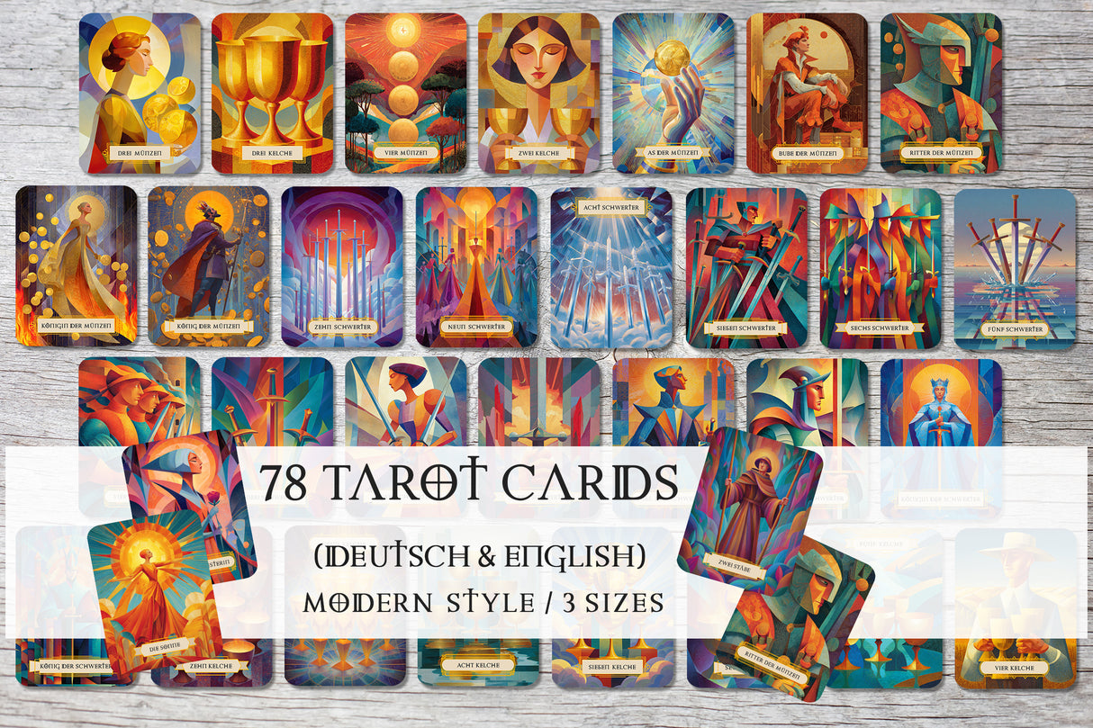 Modern Tarot 78 Karten – Künstlerisches Tarot Set Deutsch Englisch – Farbenfrohe Tarotkarten – Spirituell & einzigartig