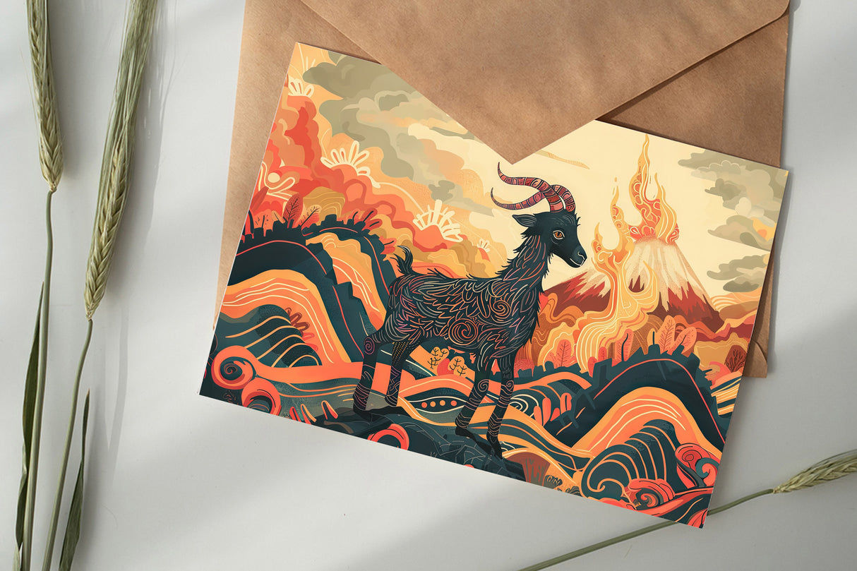 Jahr der Ziege 2027 Postkarten A6 Set (10 Cards) Ziege des Feuers Jahr chinesische Sternzeichen asiatische Kultur  I Kunstvolle Karten