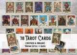 Vintage Tarotkarten Set (78 Karten) | Tarot Deck mit 78 Tarot Karten in drei größen | deutsch und englisch erhältlich | Rider Waite Stil